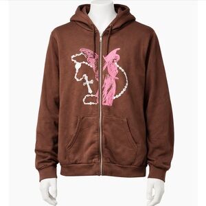 Source Unknown Brown Hoodie with Pink Graphic